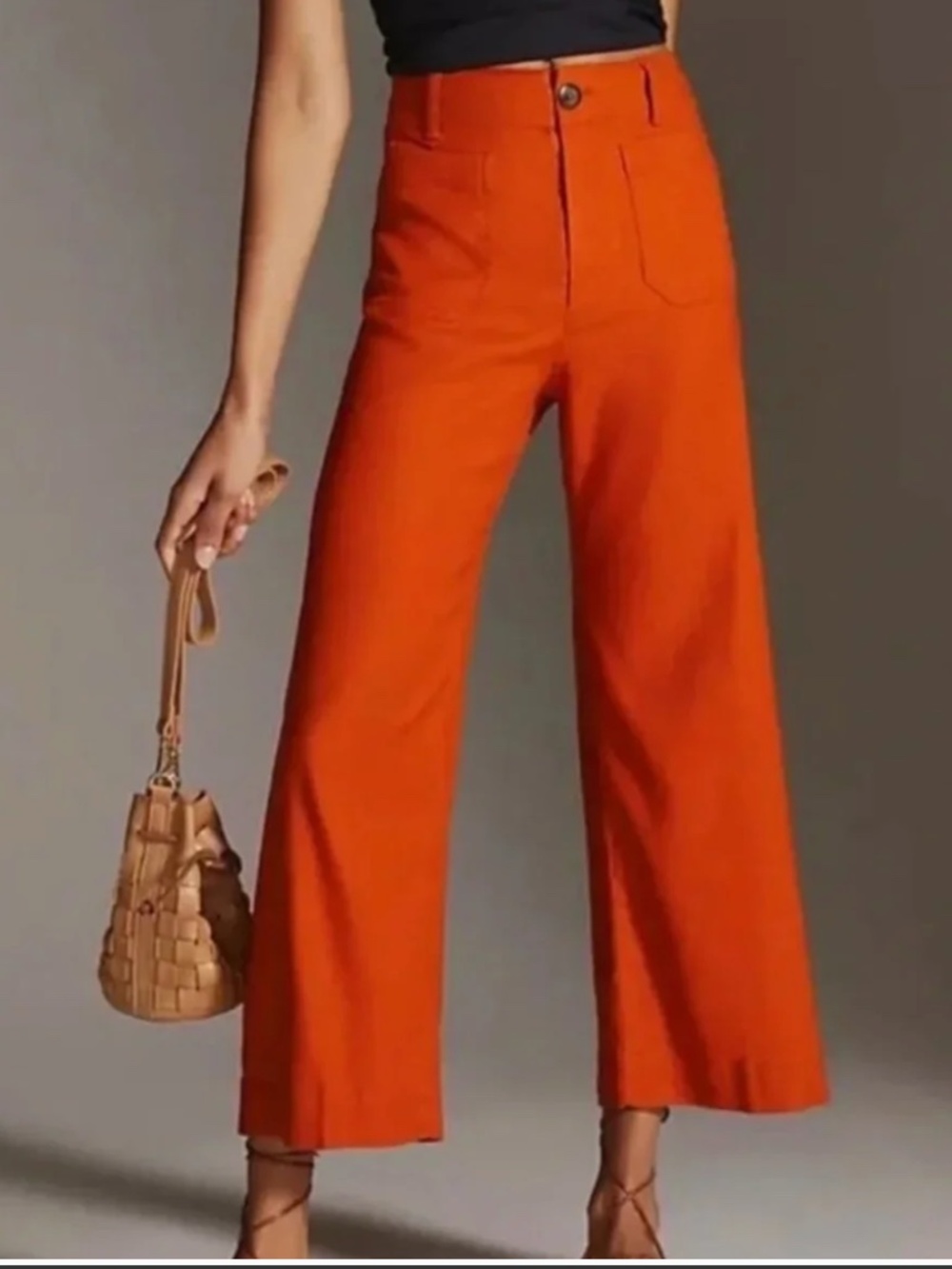 Anthropologie MAEVE Collette pants, Orange Relaxed Wide Leg Linen Blend, Sz 6
